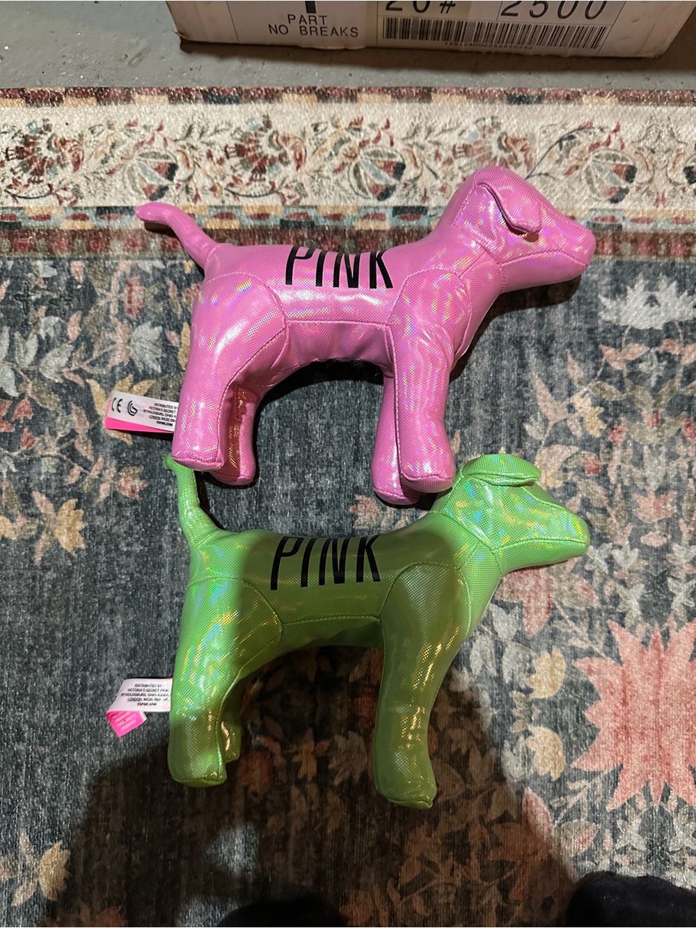PINK Puppy Dog Bag Charm Duo in Holographic Pink & Green - Picture 3 of 5